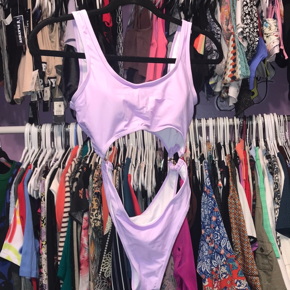 Ladies Light purple swim suit one piece looks like bikini size small